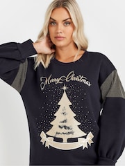 Yours Curve Blue Merry Christmas Diamante Embellished Sweatshirt - Image 4 of 5