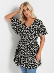Yours Curve Black Flutter Sleeve Top - Image 1 of 5