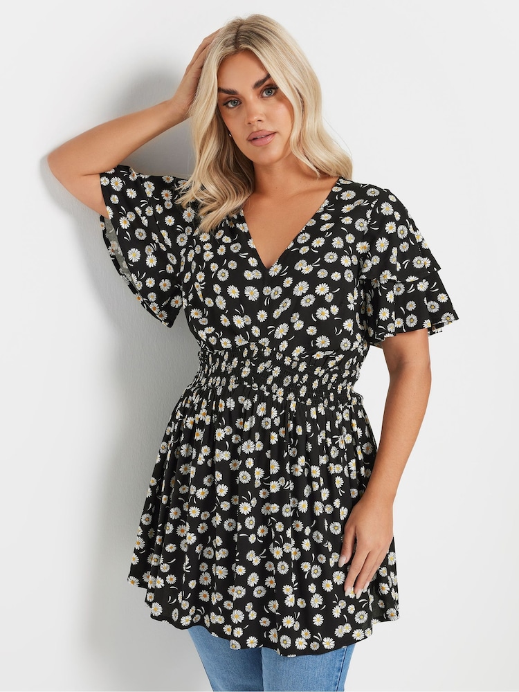 Yours Curve Black Flutter Sleeve Top - Image 1 of 5