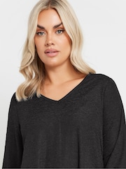 Yours Curve Black Long Sleeve Textured V-Neck Top - Image 4 of 5