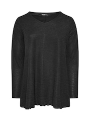Yours Curve Black Long Sleeve Textured V-Neck Top - Image 5 of 5