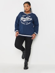 Yours Curve Navy Blue New York Slogan Varsity Sweatshirt - Image 2 of 5