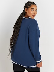 Yours Curve Navy Blue New York Slogan Varsity Sweatshirt - Image 3 of 5