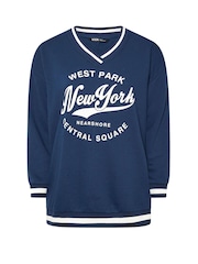 Yours Curve Navy Blue New York Slogan Varsity Sweatshirt - Image 5 of 5