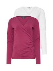 Long Tall Sally Red Long Sleeve Wrap Top 2 Pack - Image 1 of 6