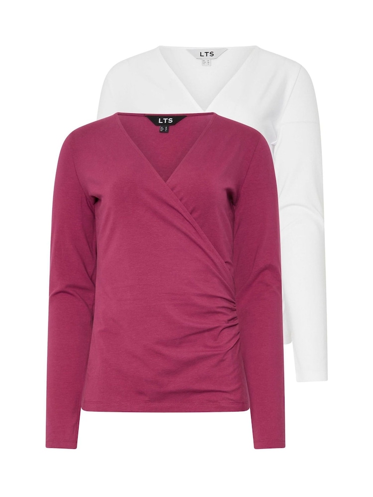 Long Tall Sally Red Long Sleeve Wrap Top 2 Pack - Image 1 of 6