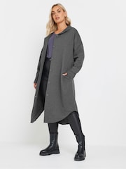 Yours Curve Grey Button Through Hooded Jacket - Image 1 of 5
