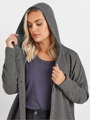 Yours Curve Grey Button Through Hooded Jacket - Image 3 of 5