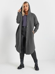 Yours Curve Grey Button Through Hooded Jacket - Image 4 of 5