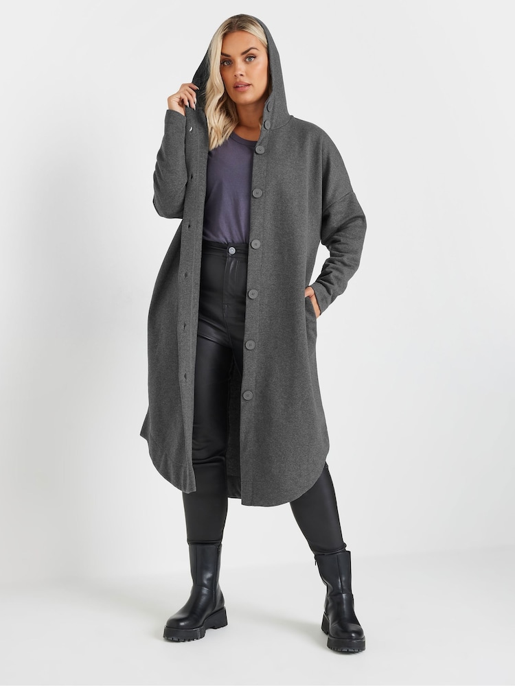Yours Curve Grey Button Through Hooded Jacket - Image 4 of 5