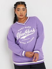 Yours Curve Purple New York Slogan Varsity Sweatshirt - Image 1 of 5