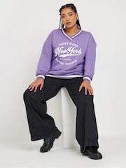 Yours Curve Purple New York Slogan Varsity Sweatshirt - Image 2 of 5