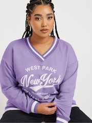 Yours Curve Purple New York Slogan Varsity Sweatshirt - Image 4 of 5
