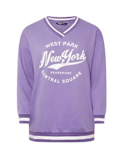 Yours Curve Purple New York Slogan Varsity Sweatshirt - Image 5 of 5