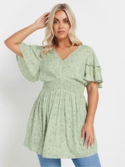 Yours Curve Green Flutter Sleeve Top - Image 1 of 5