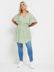 Yours Curve Green Flutter Sleeve Top - Image 2 of 5