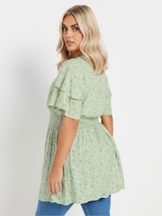 Yours Curve Green Flutter Sleeve Top - Image 3 of 5