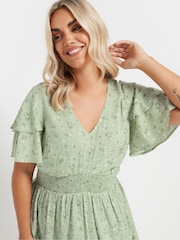 Yours Curve Green Flutter Sleeve Top - Image 4 of 5