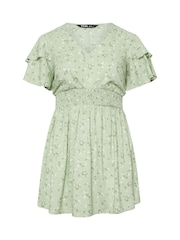 Yours Curve Green Flutter Sleeve Top - Image 5 of 5