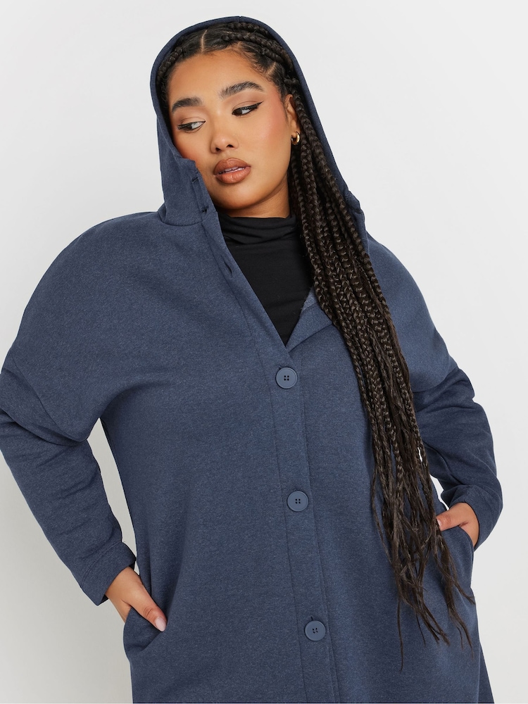 Yours Curve Purple Button Through Hooded Jacket - Image 4 of 5