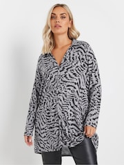 Yours Curve Grey Blurred Animal Print Jersey Shirt - Image 1 of 5