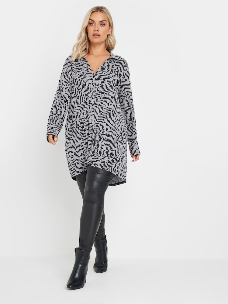 Yours Curve Grey Blurred Animal Print Jersey Shirt - Image 2 of 5
