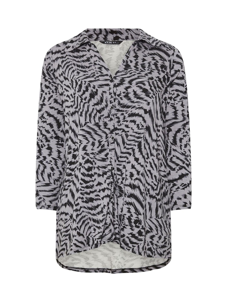 Yours Curve Grey Blurred Animal Print Jersey Shirt - Image 5 of 5