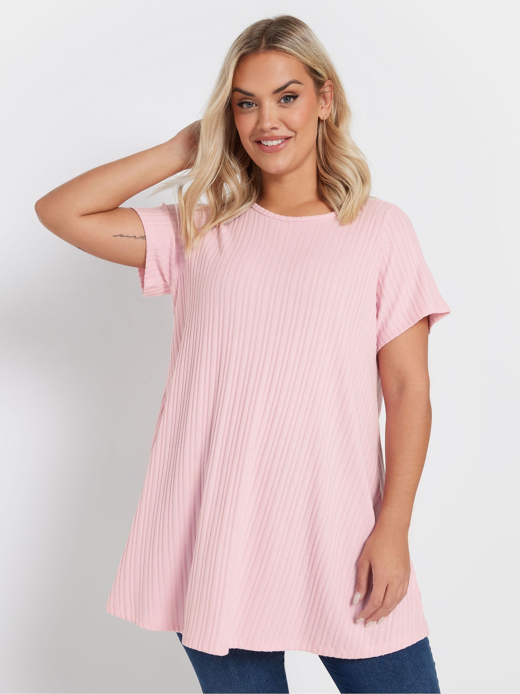 Yours Curve Women's Pink Swing Ribbed Top