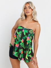 Yours Curve Black Hawaii Pleated A-Line Tankini - Image 1 of 4
