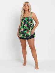 Yours Curve Black Hawaii Pleated A-Line Tankini - Image 2 of 4