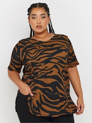 Yours Curve Black Zebra Print Textured Top - Image 1 of 5
