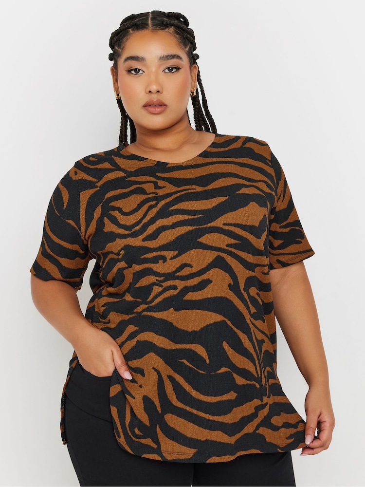 Yours Curve Black Zebra Print Textured Top - Image 1 of 5