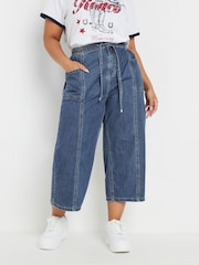 Yours Curve Natural Tie Waist Cropped 100% Cotton Trousers - Image 1 of 5