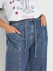 Yours Curve Natural Tie Waist Cropped 100% Cotton Trousers - Image 4 of 5
