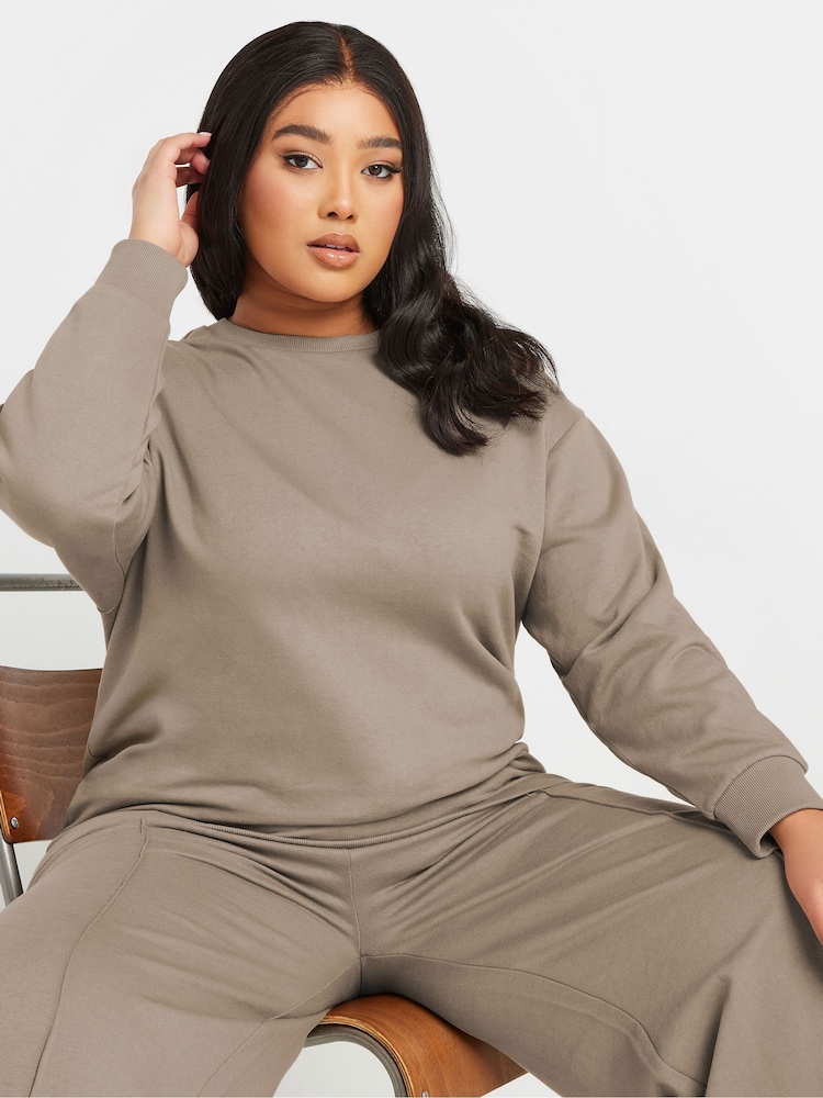 Yours Curve Brown Crew Sweatshirt - Image 1 of 5