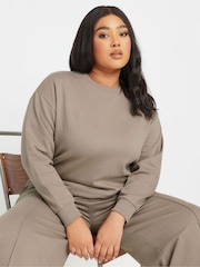 Yours Curve Brown Crew Sweatshirt - Image 4 of 5