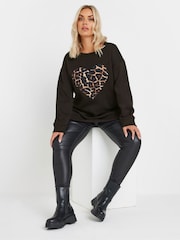 Yours Curve Black Leopard Print Heart Sweatshirt - Image 2 of 5
