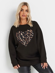 Yours Curve Black Leopard Print Heart Sweatshirt - Image 4 of 5
