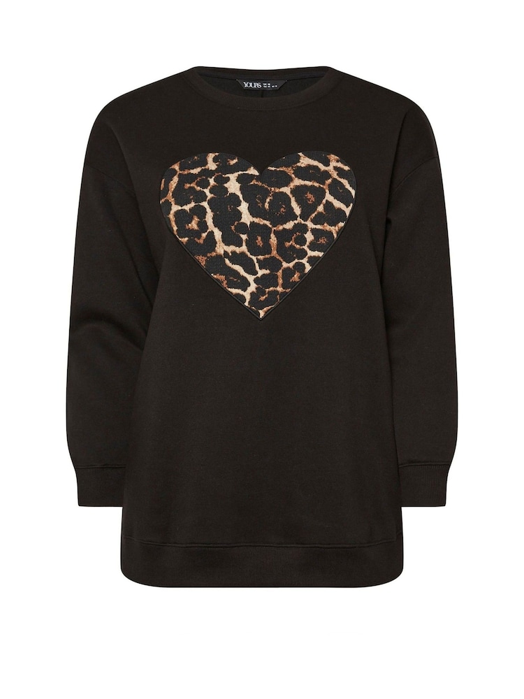 Yours Curve Black Leopard Print Heart Sweatshirt - Image 5 of 5