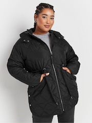 Yours Curve Black Lightweight Zig Zag Quilted Midi Jacket - Image 1 of 6