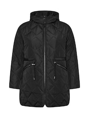 Yours Curve Black Lightweight Zig Zag Quilted Midi Jacket - Image 6 of 6