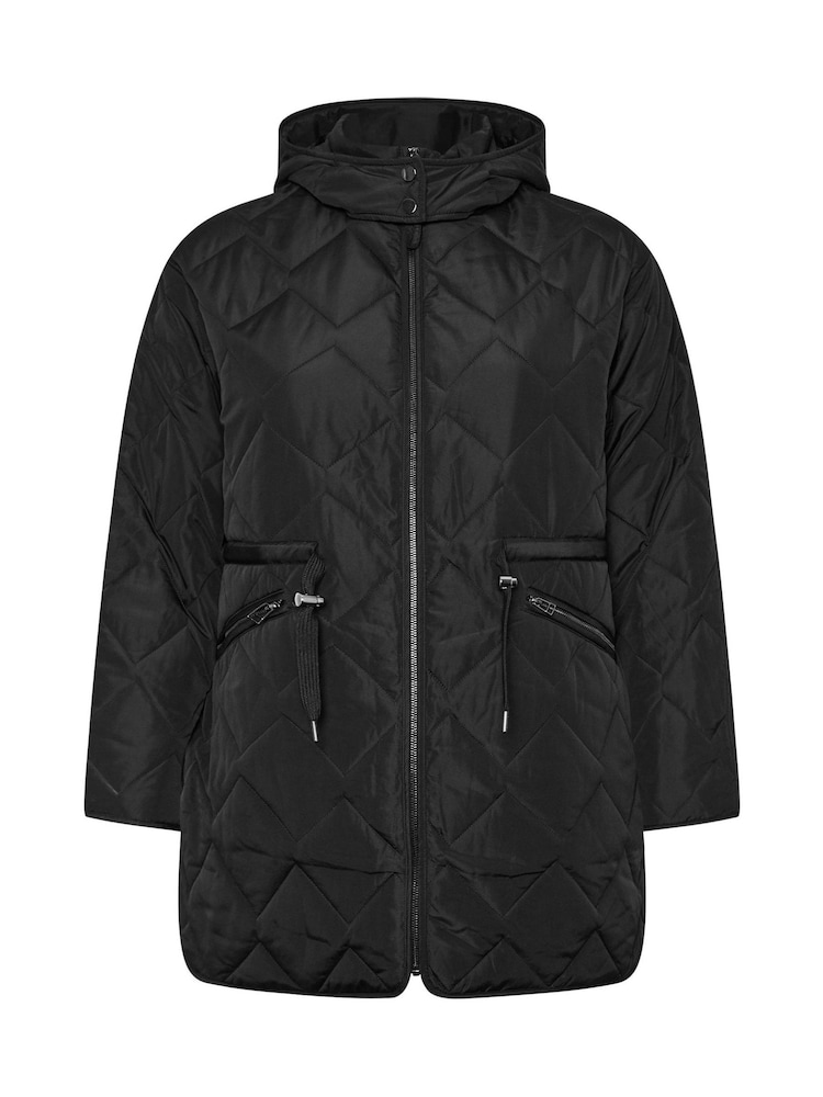 Yours Curve Black Lightweight Zig Zag Quilted Midi Jacket - Image 6 of 6