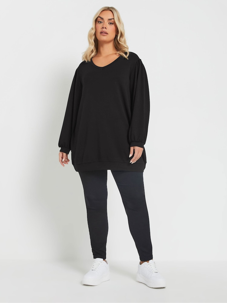 Yours Curve Black V-Neck Sweatshirt - Image 2 of 5