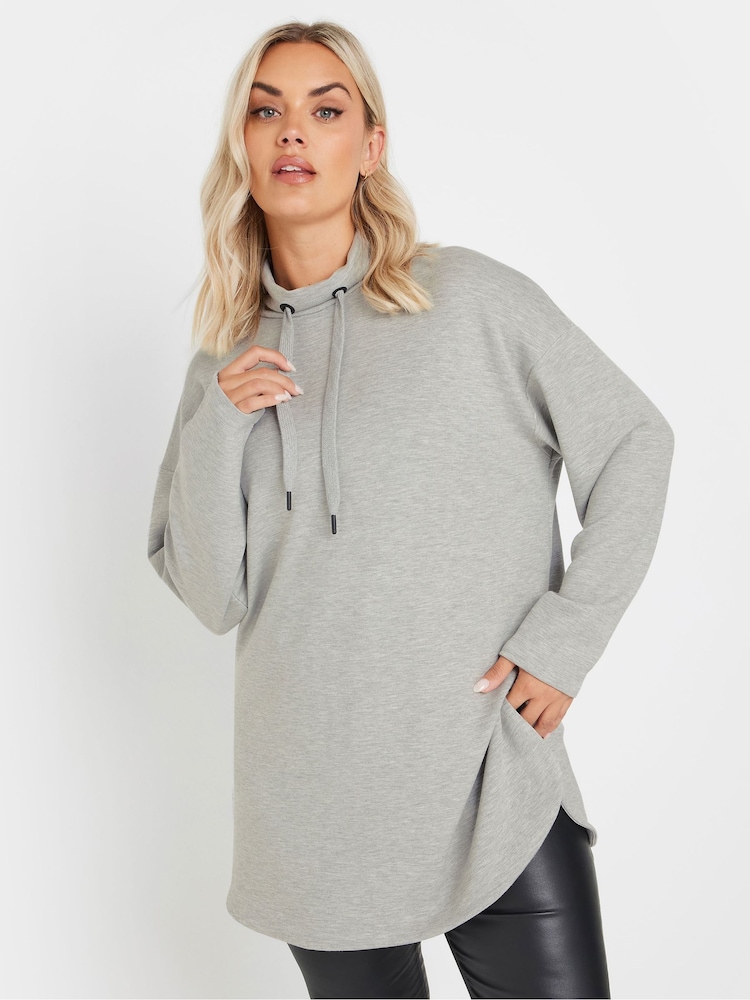 Yours Curve Grey Soft Touch High Neck Sweatshirt - Image 1 of 5