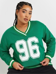 Yours Curve Green 96 Varsity Sweatshirt - Image 5 of 6