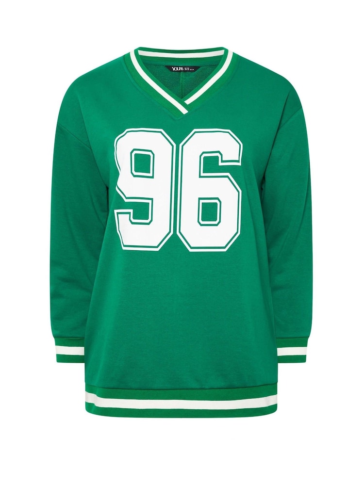 Yours Curve Green 96 Varsity Sweatshirt - Image 6 of 6
