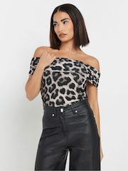 PixieGirl Petite Leopard Bardot Top - Imagen 1 de 5