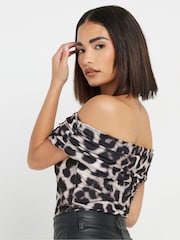 PixieGirl Petite Leopard Bardot Top - Imagen 3 de 5