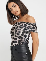 PixieGirl Petite Leopard Bardot Top - Imagen 4 de 5