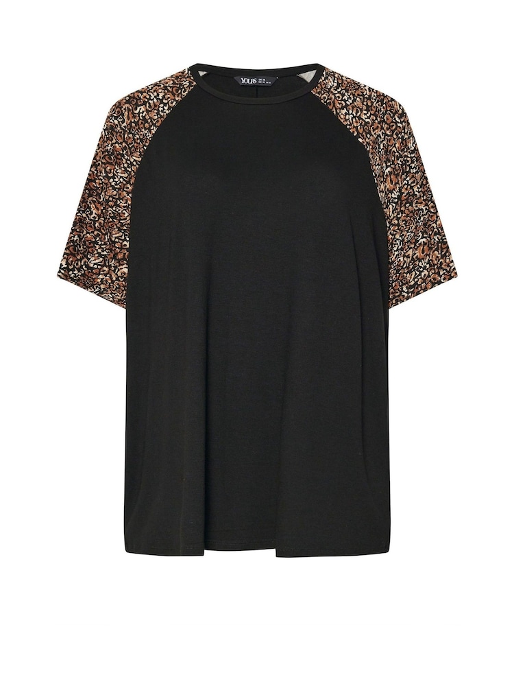 Yours Curve Contrast Leopard Print Sleeve T-Shirt - Bild 5 von 5